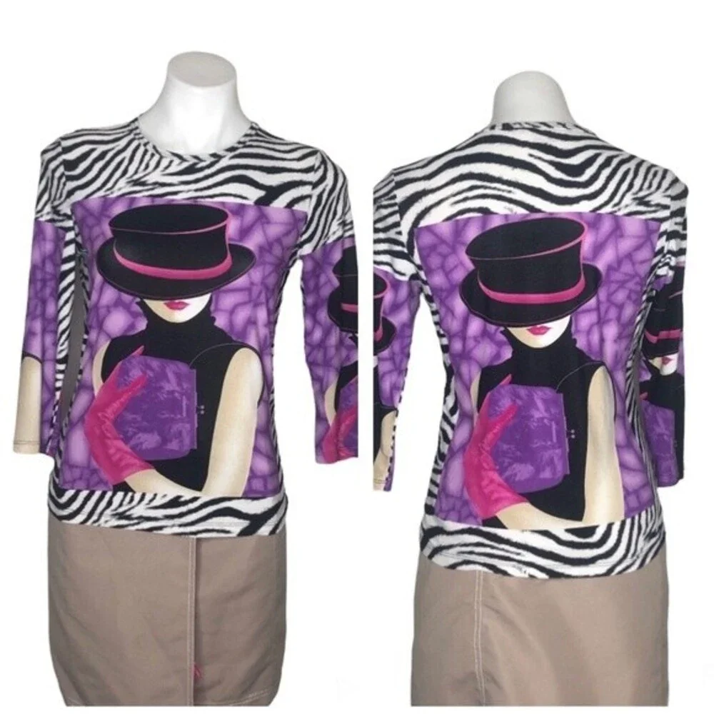 PETER NYGARD Petites Stretch Mixed Print Top Animal Print Womans Size Small - Picture 8 of 8